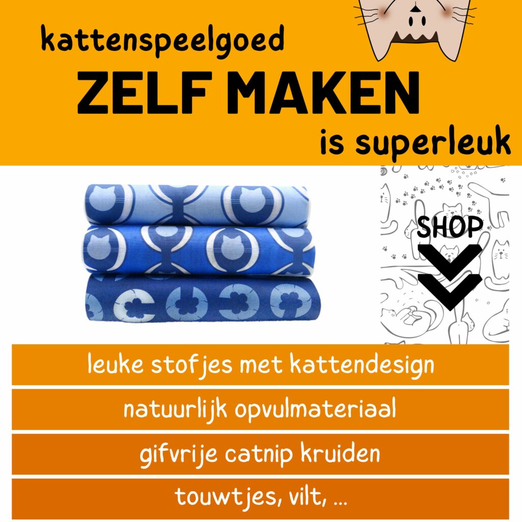 Maak zelf kattenspeelgoed met onze leuke stofjes, natuurlijk opvulmateriaal en gifvrije bio-kattenkruid uit Europa.